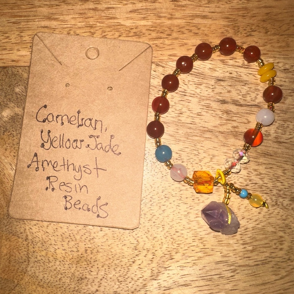 Carnelian and Amethyst Beaded Bracelet